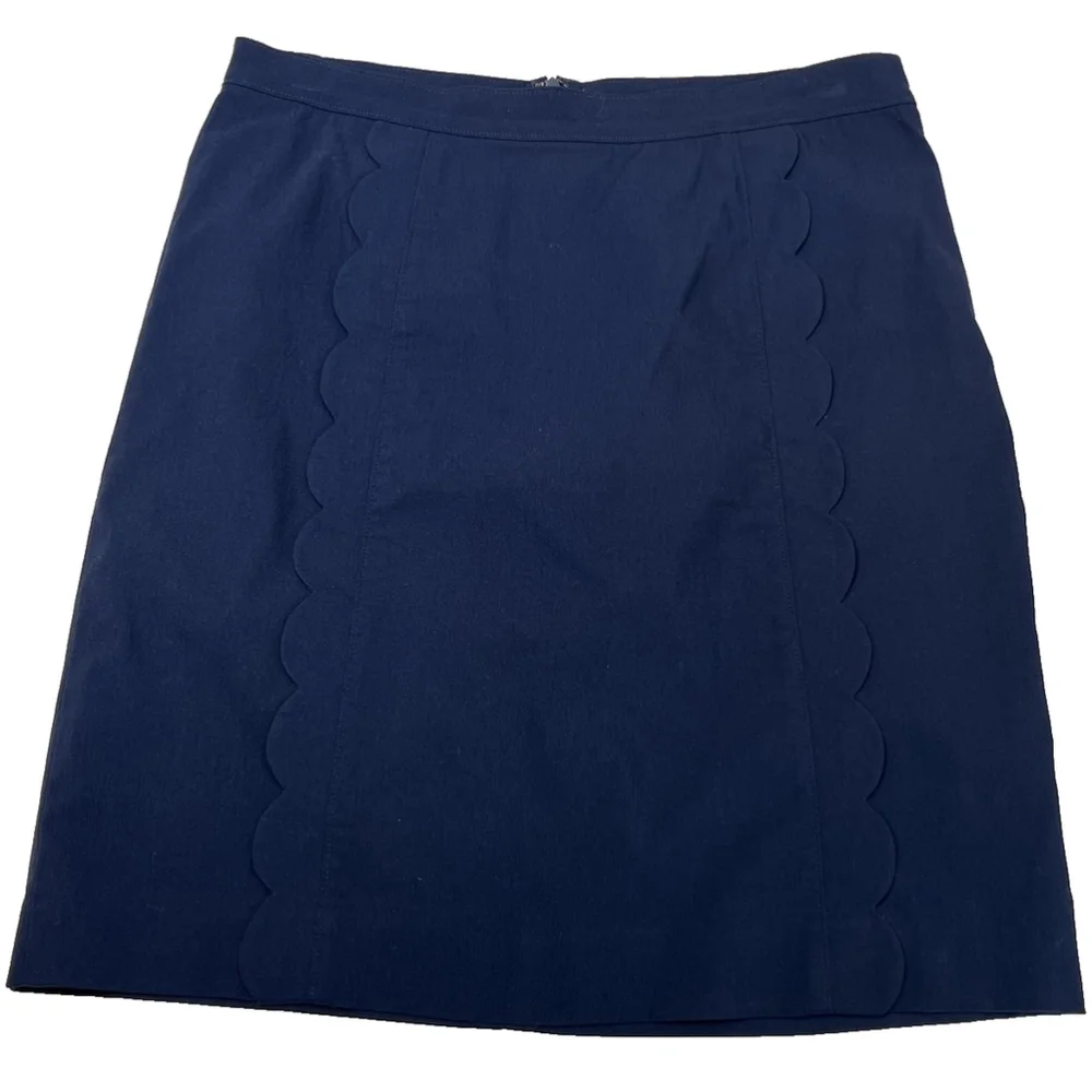 J. McLaughlin Skirt‎ Womens 6 Navy Blue Scallop Hem Cotton Blend Classic Career